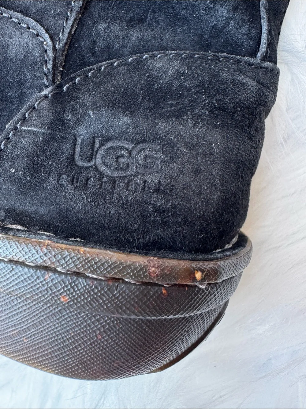 UGG Kaylana Black Suede Leather Knit Cuff Pull on Winter Boots Rubber Sole Sz 7